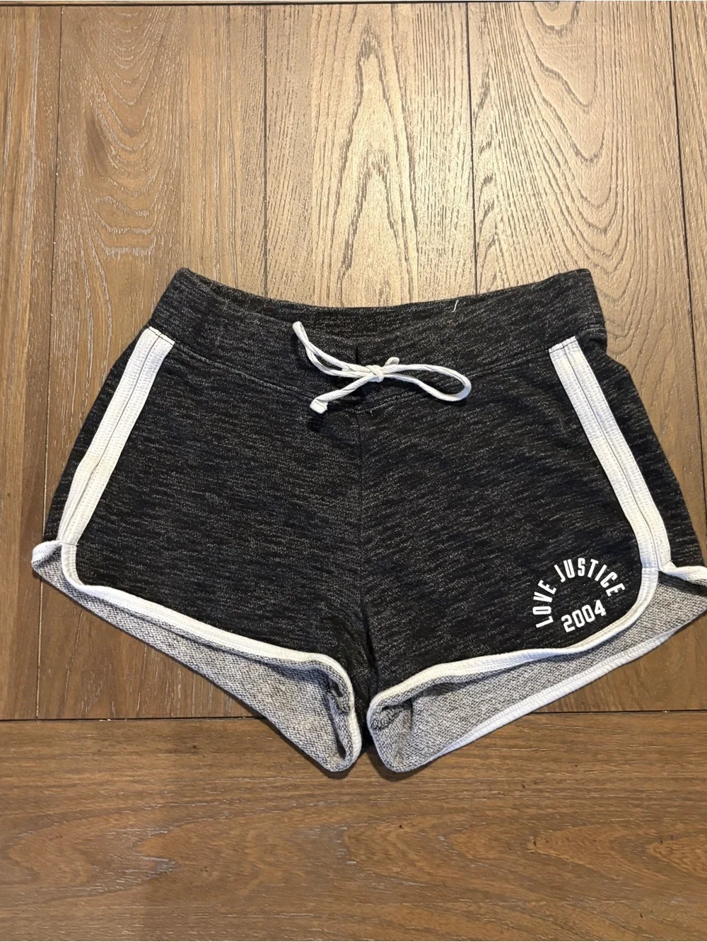Justice Black Knit Girls' Drawstring Shorts with White Trim